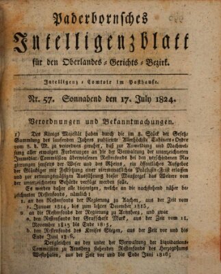 Paderbornsches Intelligenzblatt Samstag 17. Juli 1824