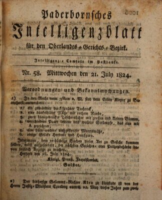 Paderbornsches Intelligenzblatt Mittwoch 21. Juli 1824