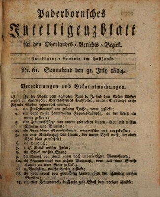 Paderbornsches Intelligenzblatt Samstag 31. Juli 1824