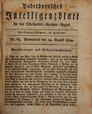 Paderbornsches Intelligenzblatt Samstag 14. August 1824