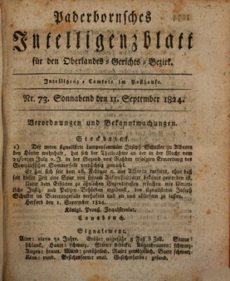 Paderbornsches Intelligenzblatt Samstag 11. September 1824