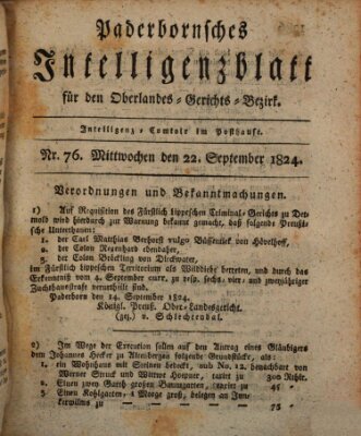 Paderbornsches Intelligenzblatt Mittwoch 22. September 1824