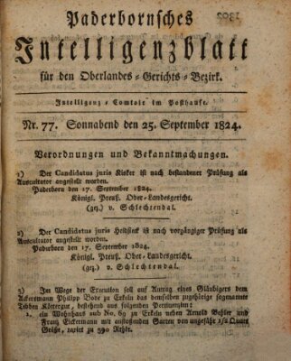 Paderbornsches Intelligenzblatt Samstag 25. September 1824