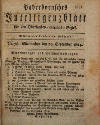 Paderbornsches Intelligenzblatt Mittwoch 29. September 1824