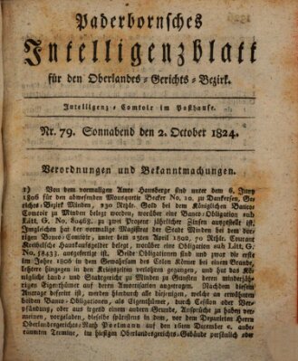 Paderbornsches Intelligenzblatt Samstag 2. Oktober 1824