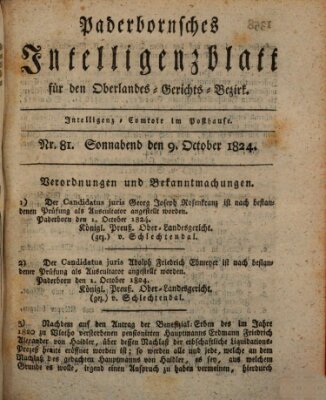 Paderbornsches Intelligenzblatt Samstag 9. Oktober 1824