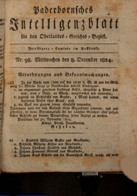 Paderbornsches Intelligenzblatt Mittwoch 8. Dezember 1824