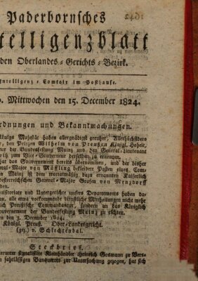 Paderbornsches Intelligenzblatt Mittwoch 15. Dezember 1824