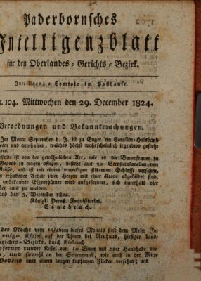 Paderbornsches Intelligenzblatt Mittwoch 29. Dezember 1824