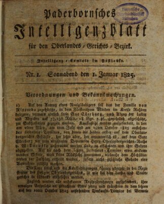 Paderbornsches Intelligenzblatt Samstag 1. Januar 1825