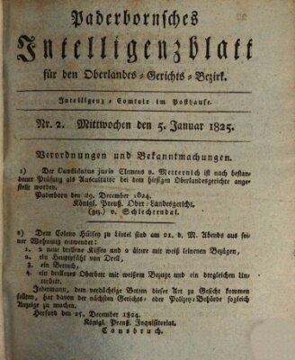 Paderbornsches Intelligenzblatt Mittwoch 5. Januar 1825