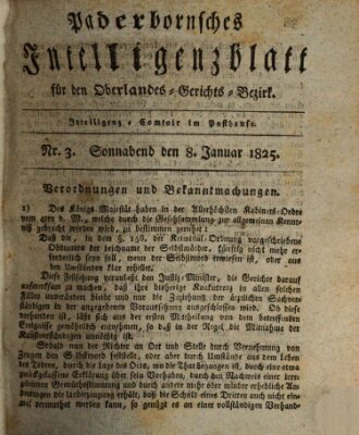 Paderbornsches Intelligenzblatt Samstag 8. Januar 1825