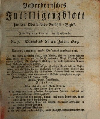 Paderbornsches Intelligenzblatt Samstag 22. Januar 1825