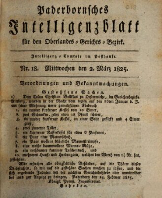 Paderbornsches Intelligenzblatt Mittwoch 2. März 1825