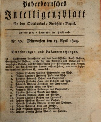 Paderbornsches Intelligenzblatt Mittwoch 13. April 1825