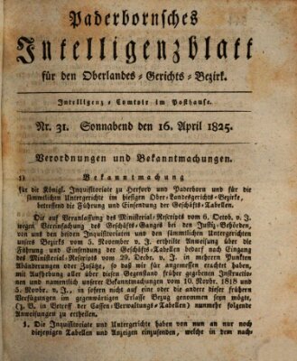Paderbornsches Intelligenzblatt Samstag 16. April 1825
