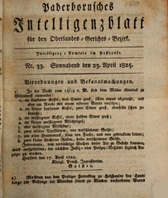 Paderbornsches Intelligenzblatt Samstag 23. April 1825