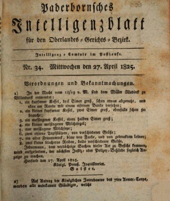 Paderbornsches Intelligenzblatt Mittwoch 27. April 1825