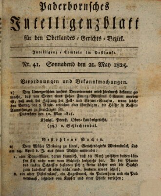 Paderbornsches Intelligenzblatt Samstag 21. Mai 1825