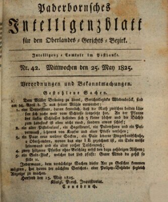 Paderbornsches Intelligenzblatt Mittwoch 25. Mai 1825