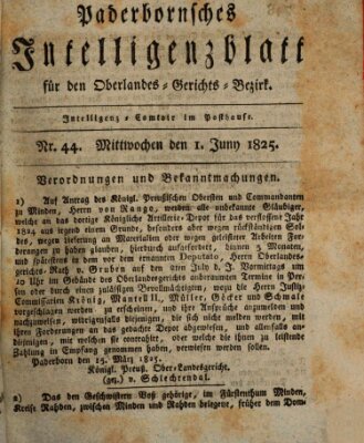 Paderbornsches Intelligenzblatt Mittwoch 1. Juni 1825