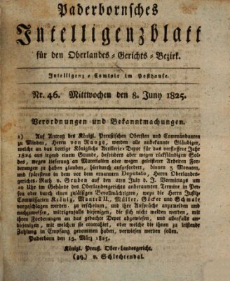 Paderbornsches Intelligenzblatt Mittwoch 8. Juni 1825