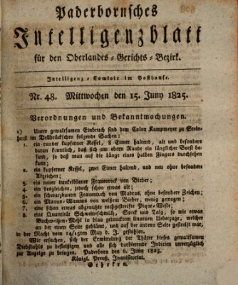 Paderbornsches Intelligenzblatt Mittwoch 15. Juni 1825