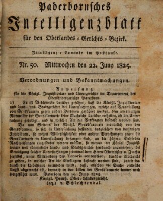 Paderbornsches Intelligenzblatt Mittwoch 22. Juni 1825