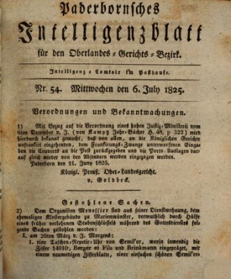 Paderbornsches Intelligenzblatt Mittwoch 6. Juli 1825