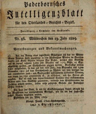 Paderbornsches Intelligenzblatt Mittwoch 13. Juli 1825