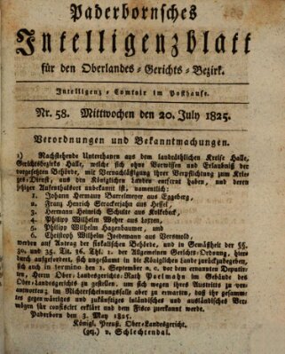 Paderbornsches Intelligenzblatt Mittwoch 20. Juli 1825