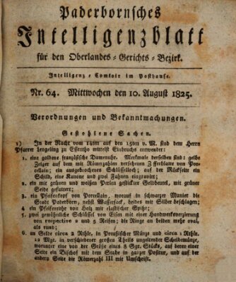 Paderbornsches Intelligenzblatt Mittwoch 10. August 1825