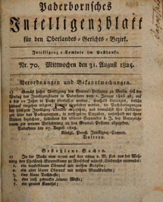 Paderbornsches Intelligenzblatt Mittwoch 31. August 1825