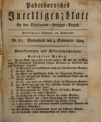 Paderbornsches Intelligenzblatt Samstag 3. September 1825