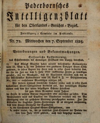 Paderbornsches Intelligenzblatt Mittwoch 7. September 1825