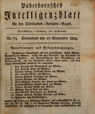 Paderbornsches Intelligenzblatt Samstag 17. September 1825