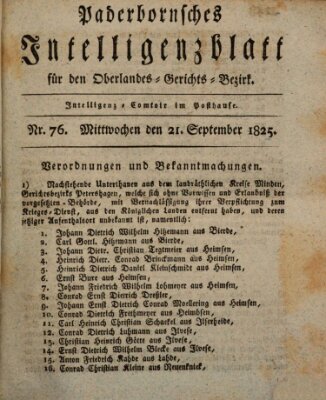 Paderbornsches Intelligenzblatt Mittwoch 21. September 1825