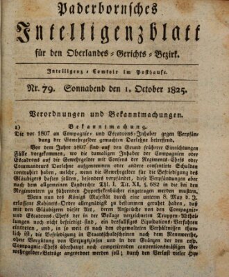 Paderbornsches Intelligenzblatt Samstag 1. Oktober 1825