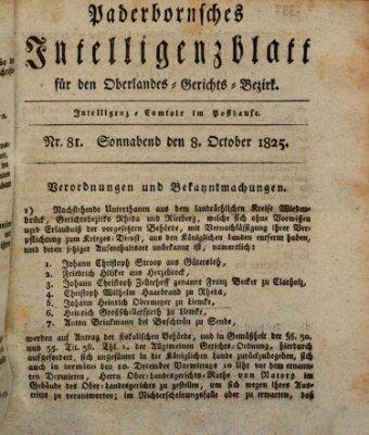 Paderbornsches Intelligenzblatt Samstag 8. Oktober 1825