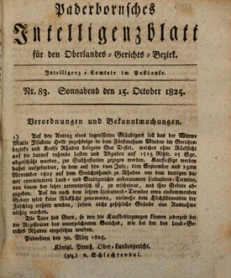 Paderbornsches Intelligenzblatt Samstag 15. Oktober 1825