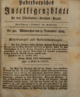 Paderbornsches Intelligenzblatt Mittwoch 9. November 1825