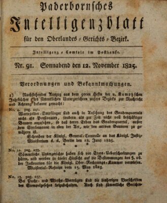 Paderbornsches Intelligenzblatt Samstag 12. November 1825