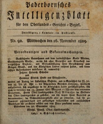 Paderbornsches Intelligenzblatt Mittwoch 16. November 1825