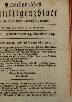 Paderbornsches Intelligenzblatt Samstag 24. Dezember 1825