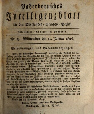 Paderbornsches Intelligenzblatt Mittwoch 11. Januar 1826