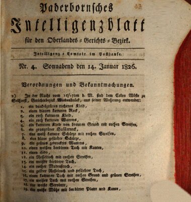 Paderbornsches Intelligenzblatt Samstag 14. Januar 1826