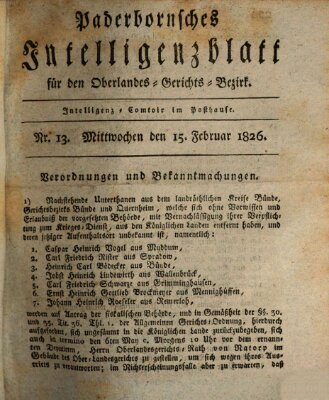 Paderbornsches Intelligenzblatt Mittwoch 15. Februar 1826