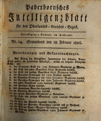 Paderbornsches Intelligenzblatt Samstag 18. Februar 1826