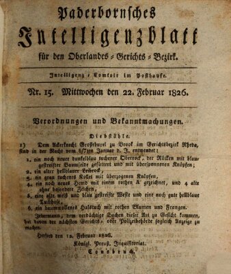 Paderbornsches Intelligenzblatt Mittwoch 22. Februar 1826