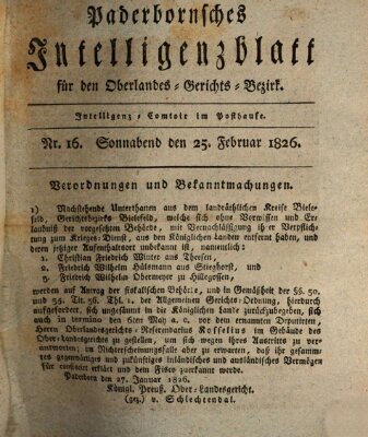 Paderbornsches Intelligenzblatt Samstag 25. Februar 1826